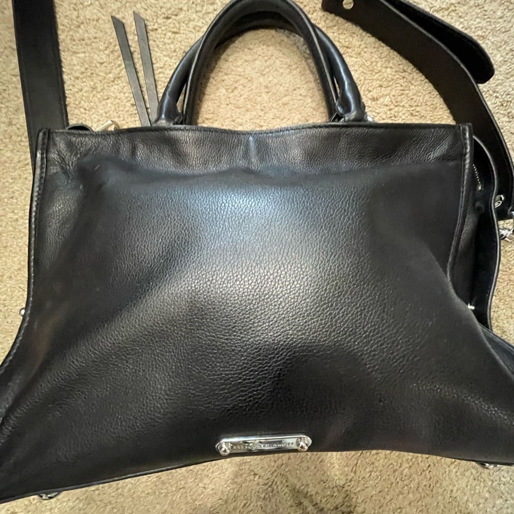 Black Leather Handbag by Rebecca Minkoff like New puffed up with tissue.
